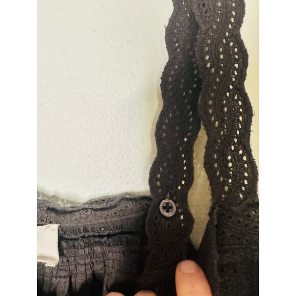 THE GREAT Black 100% Cotton Cachet Midi Lace Detail Button Midi Dress Size 2 - Picture 16 of 16